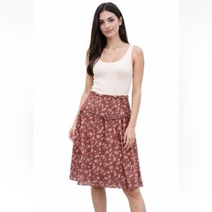 Vintage Y2K 90's Free People Floral Ruffle Mini Skirt Boho Chic Size 5 Brown